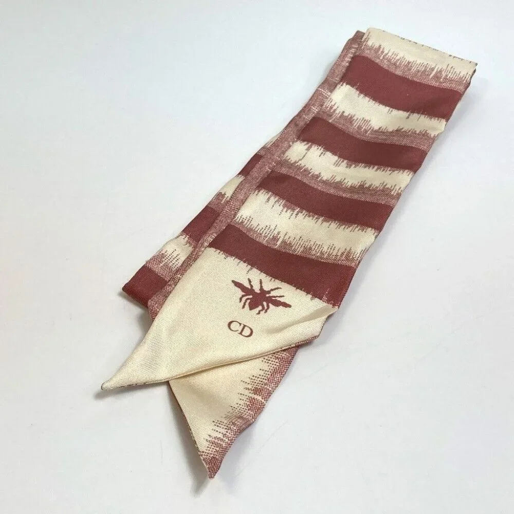 UNUSED DIOR Logo Mitsua Twilly Scarf silk Beige x Dusty Pink